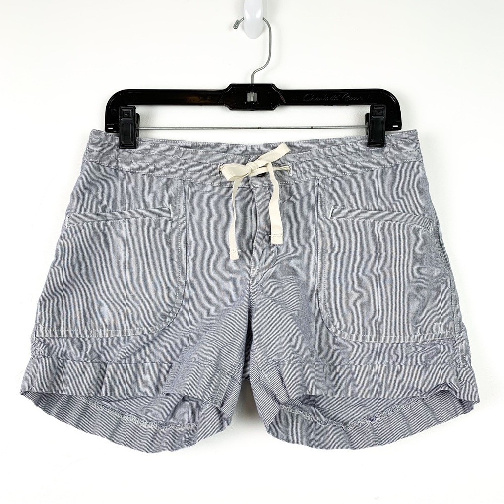 North Face Wander Free shorts navy & white stripe linen/cotton hiking shorts, 8